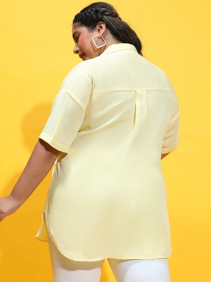 Melted Yellow Collared Button-Down Plus Size Shirt