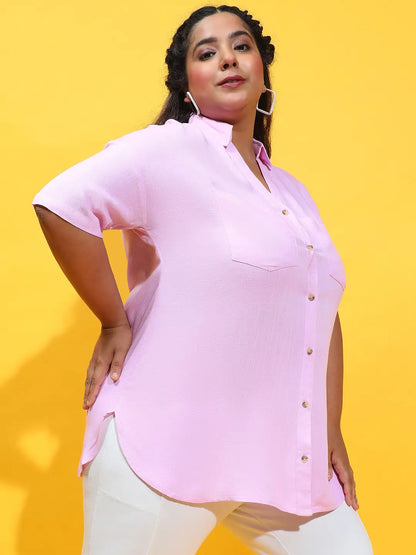 Kinky Purple Collared Button-Down  Plus Size Shirt