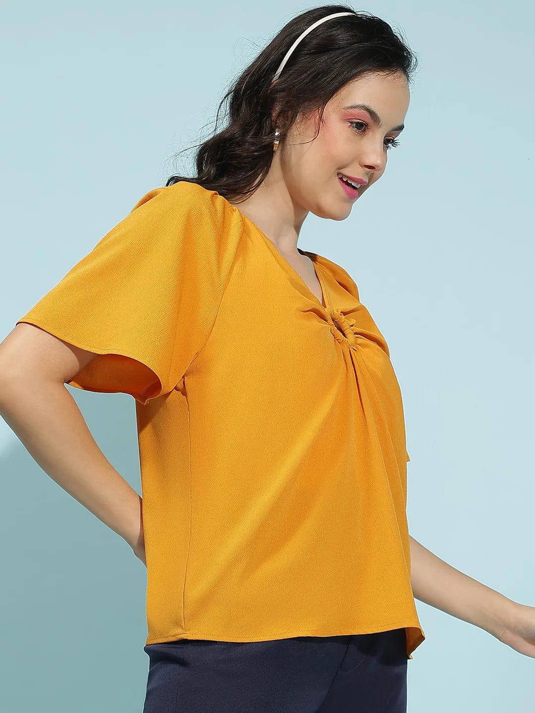 Bright Yellow Short Sleeve Hoop Detail Women’s Top