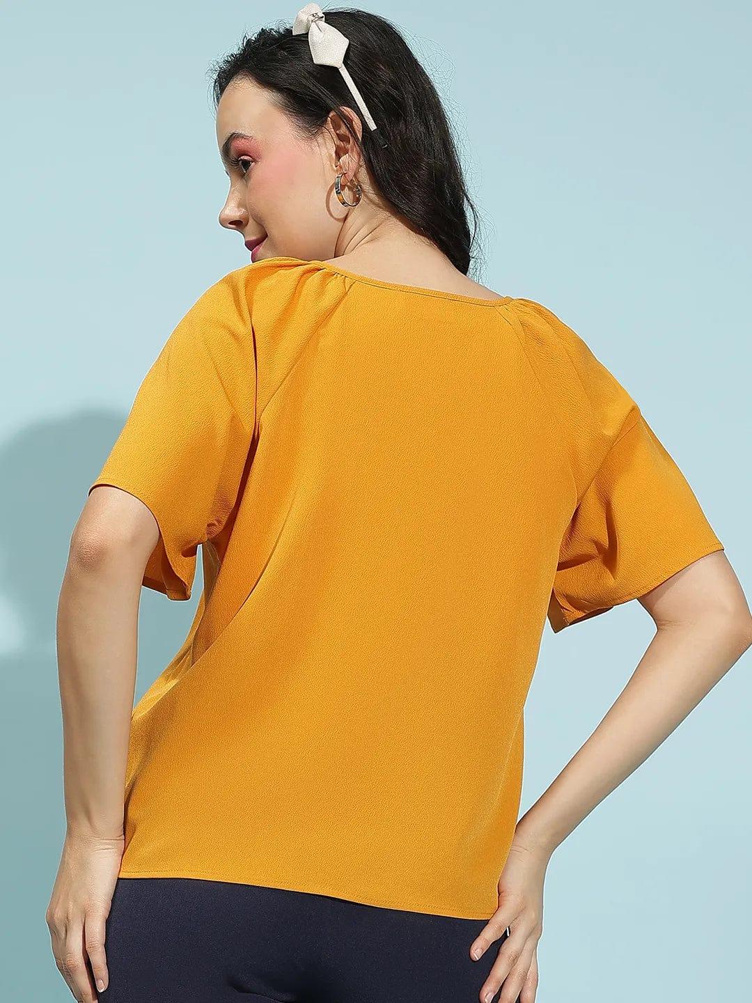 Bright Yellow Short Sleeve Hoop Detail Women’s Top