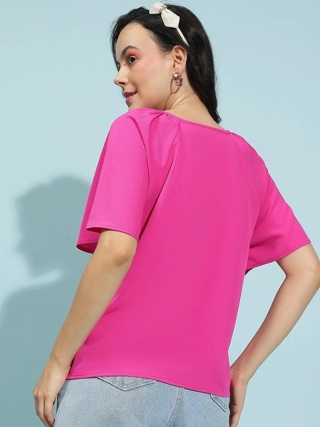 Pink Short Sleeve Hoop Detail Women’s Top for Comfort