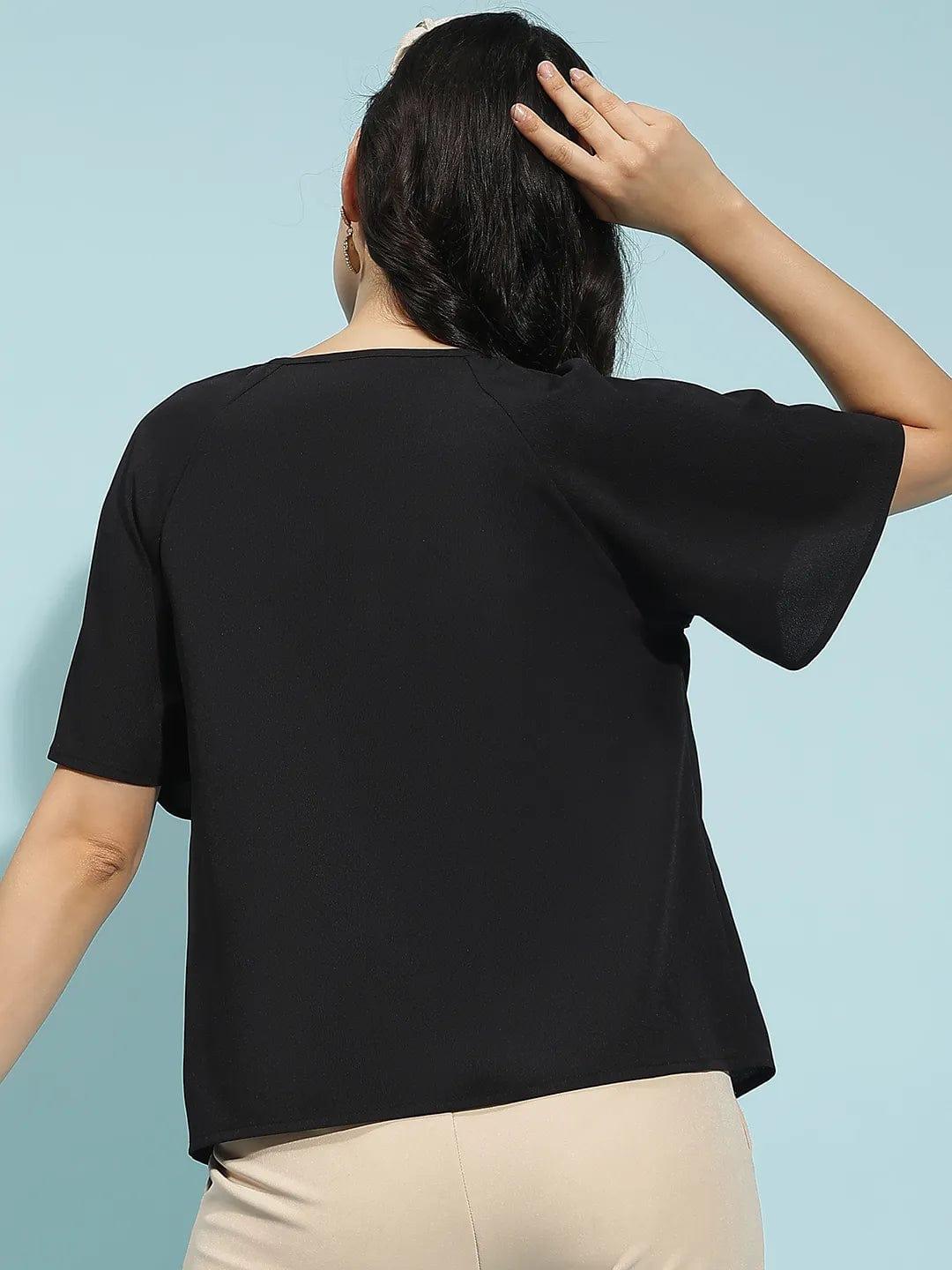 Sable Black Short Sleeve Hoop Detail Women’s Top