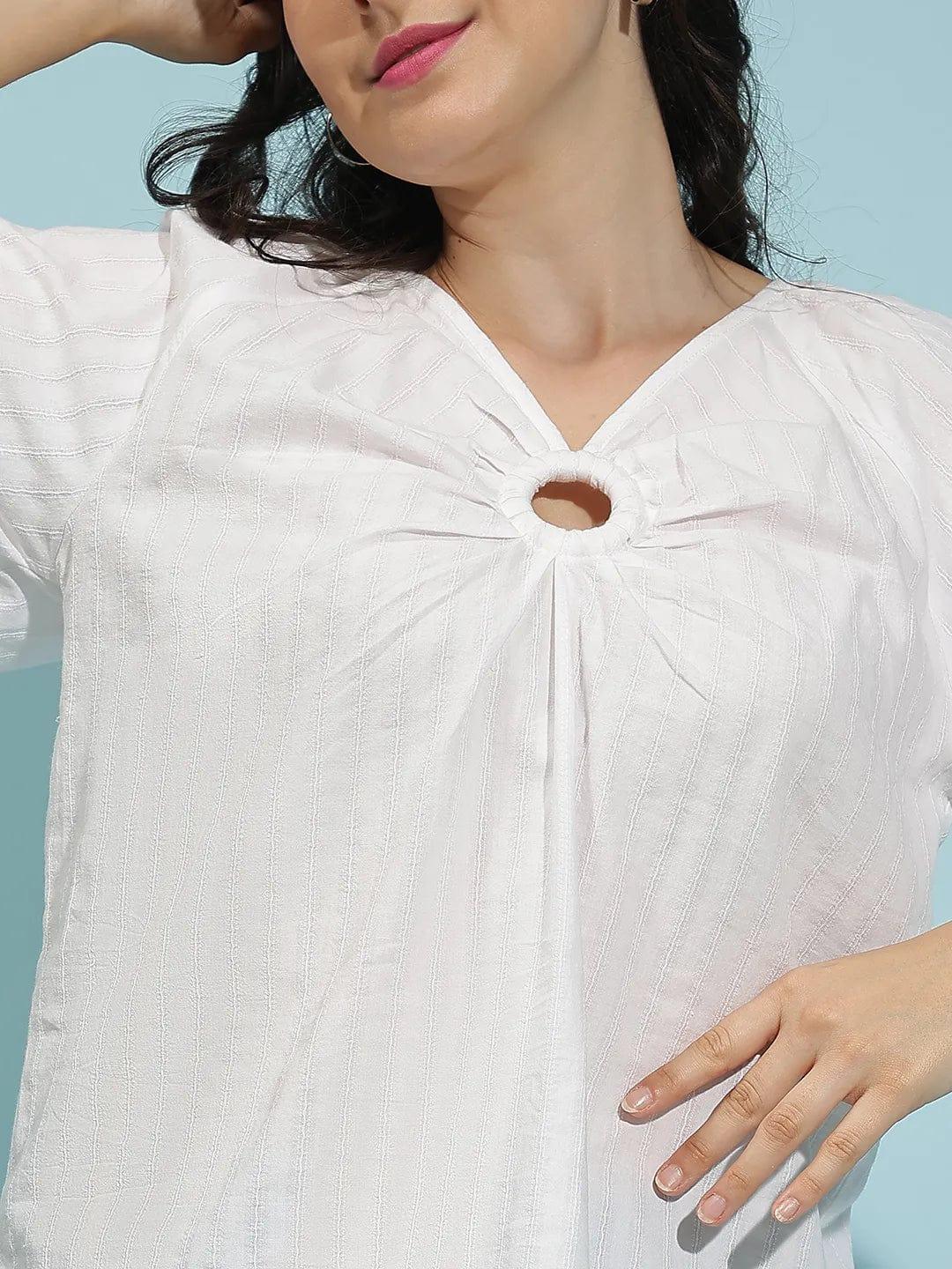 Winkle White Short Sleeve Hoop Detail Women’s Top