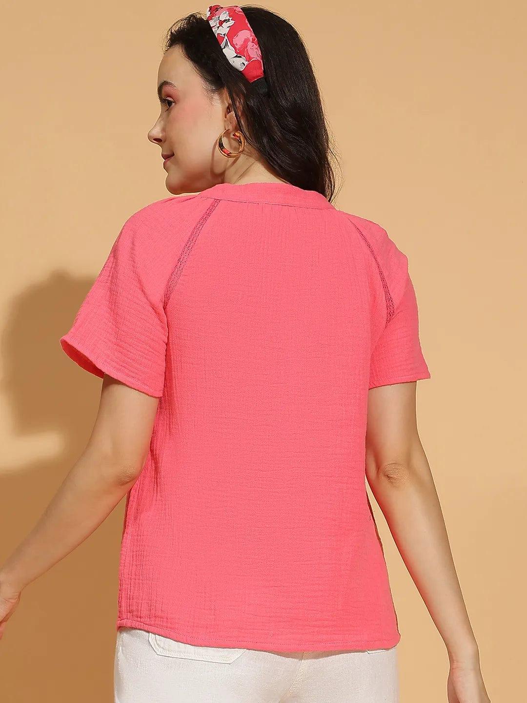 Rosy Pink Embroidered Women’s Cotton Top for Comfort