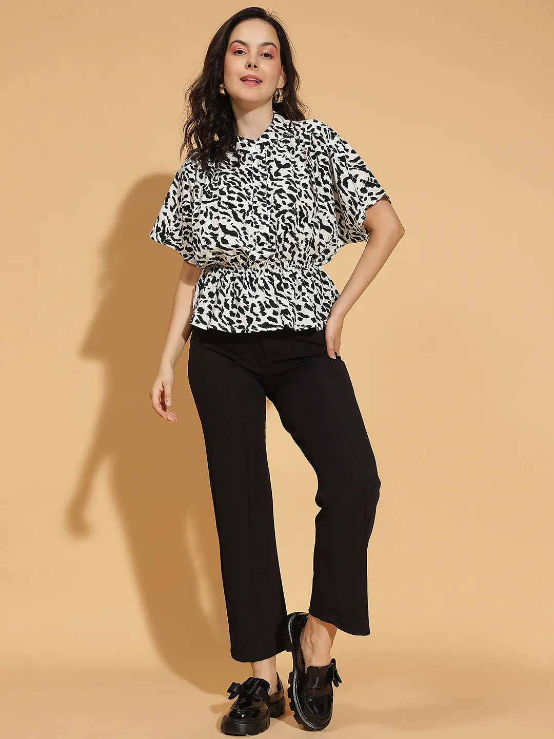 Fully White Animal Print Button-Down Women’s Top