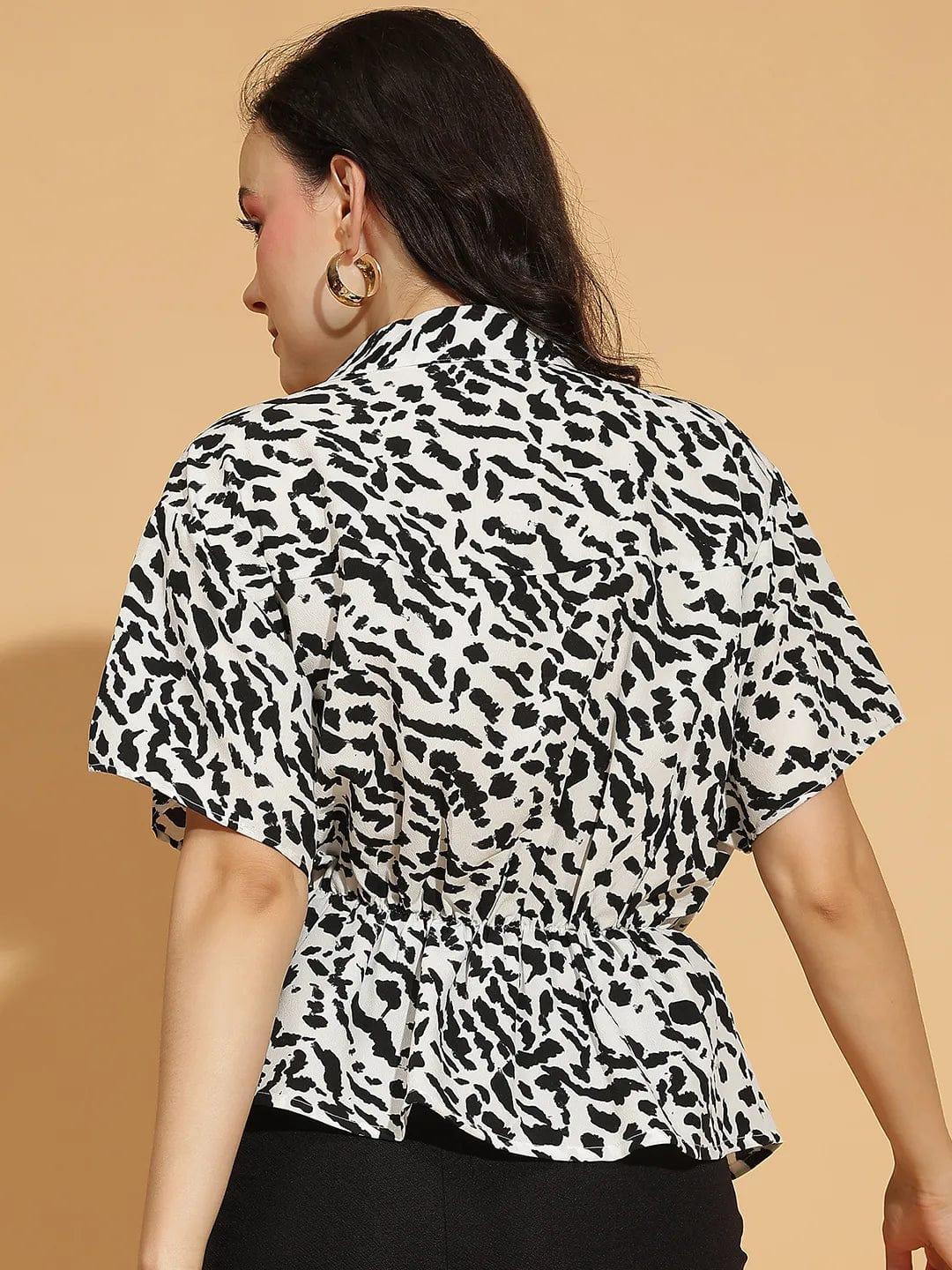 Fully White Animal Print Button-Down Women’s Top