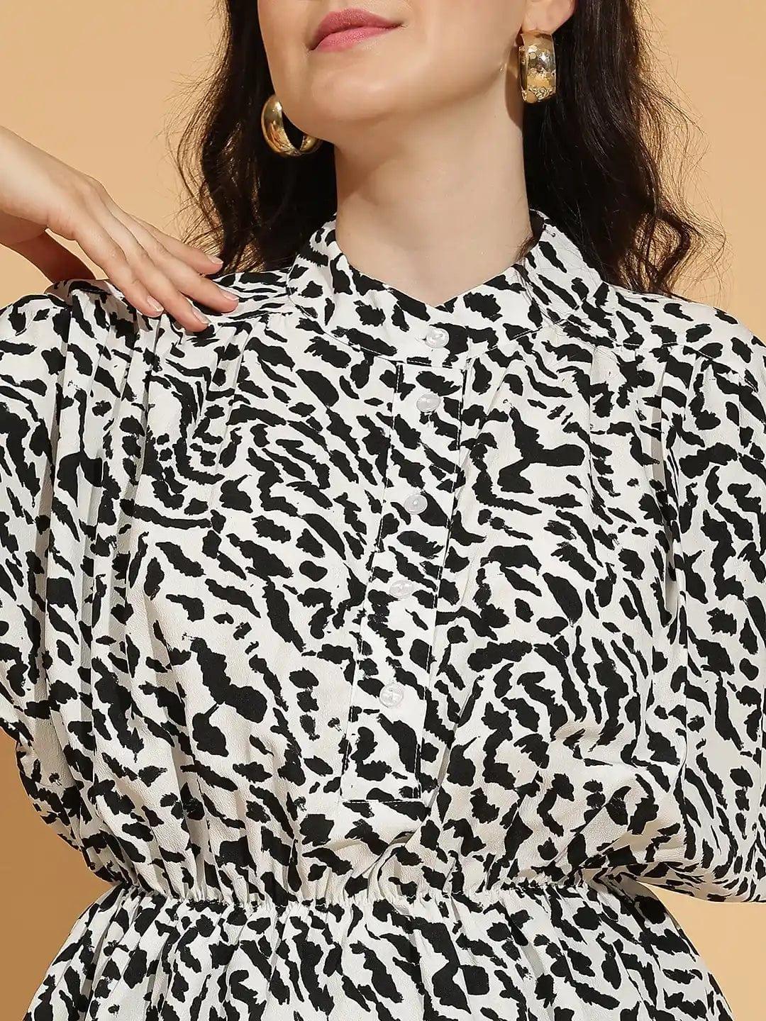 Fully White Animal Print Button-Down Women’s Top