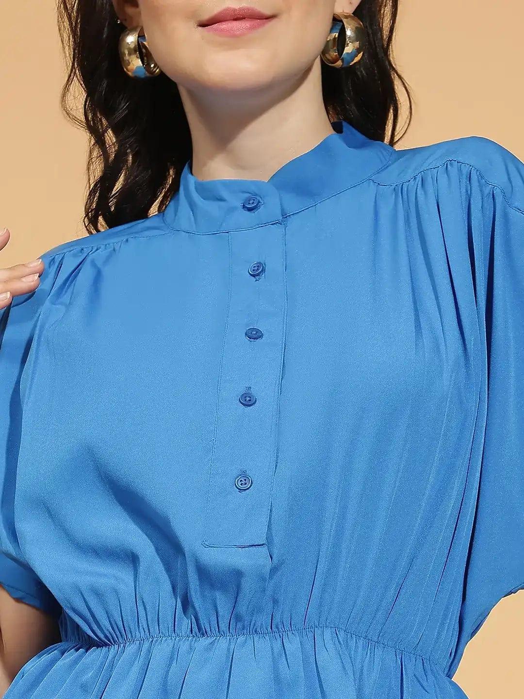 Bold Blue Button-Down Elasticated Women’s Top