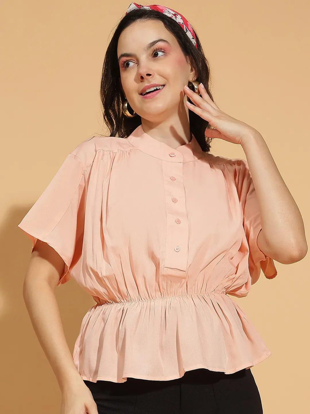 Flavoured Peach Button-Down Women’s Pleated Top