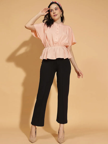 Flavoured Peach Button-Down Women’s Pleated Top