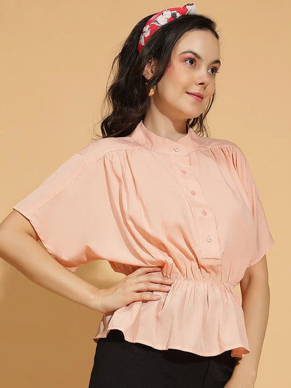 Flavoured Peach Button-Down Women’s Pleated Top