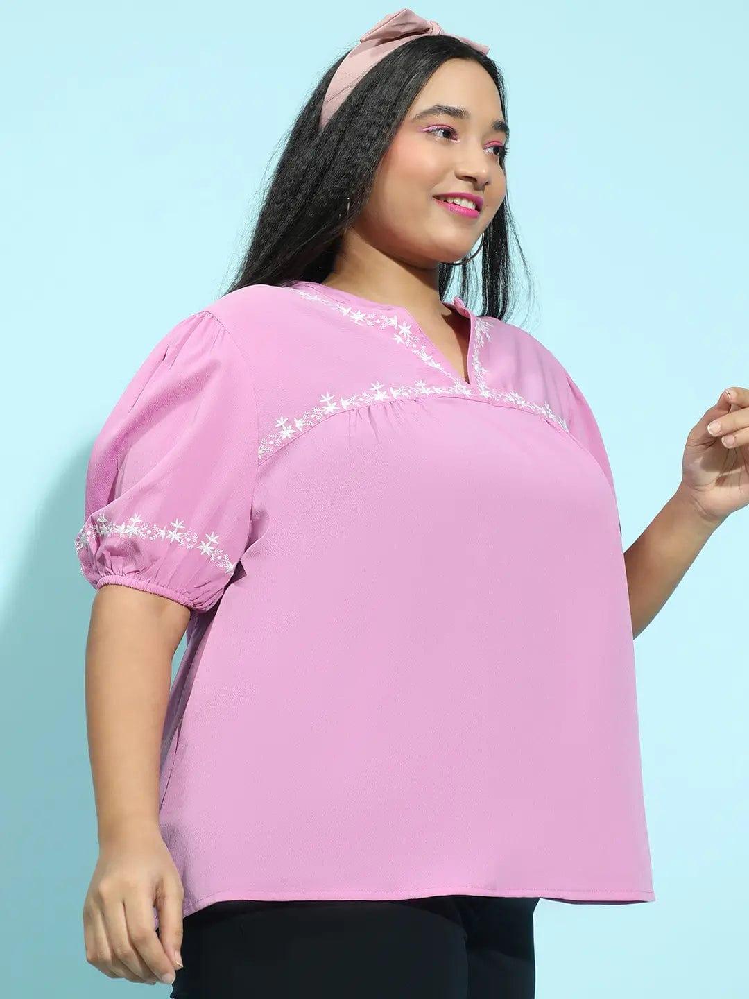 Impressive Purple Embroidered Short Sleeve Plus Size Women’s Loopy Top