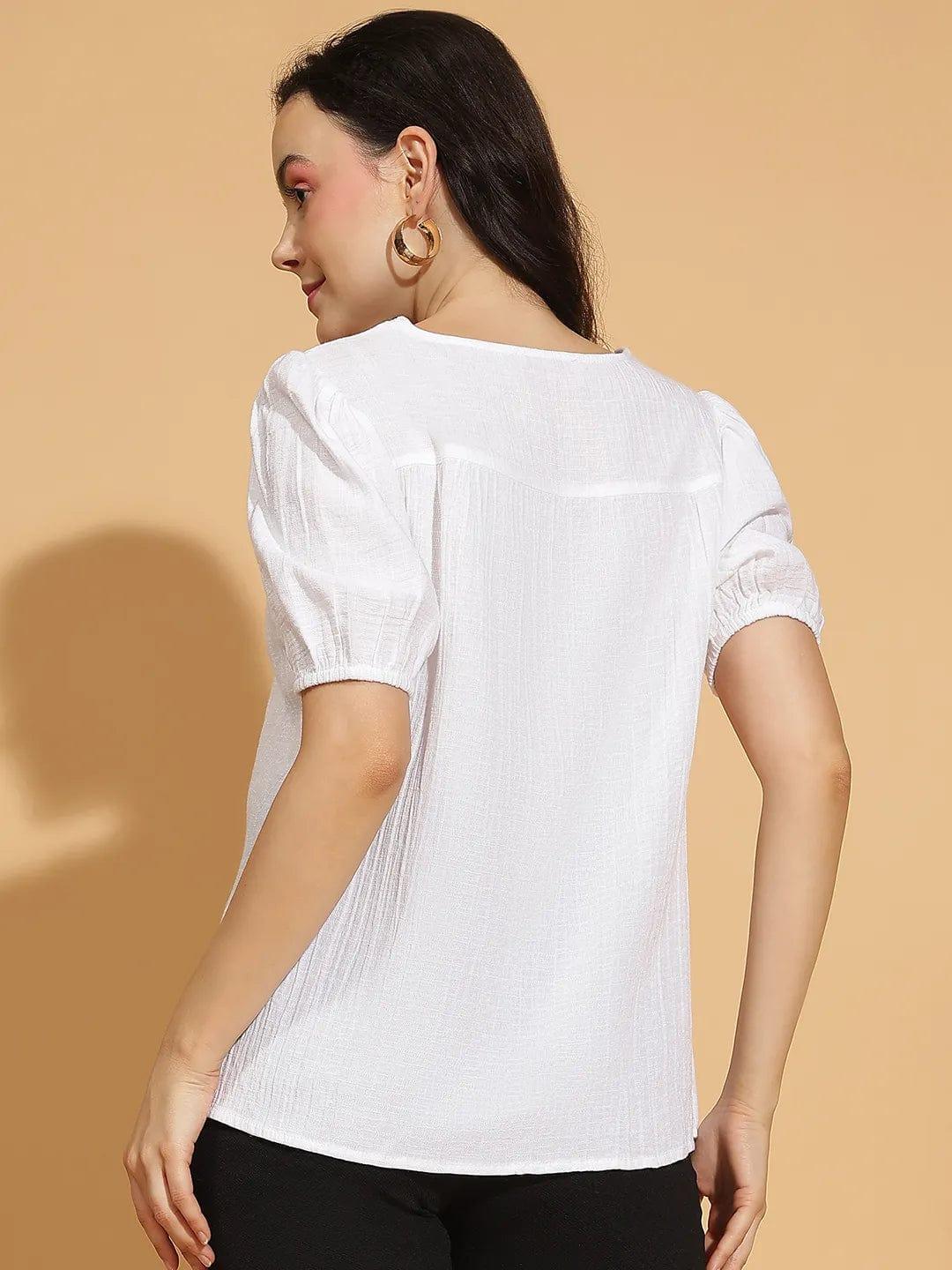 Luxury White Embroidered Short Sleeve Women’s Cotton Top