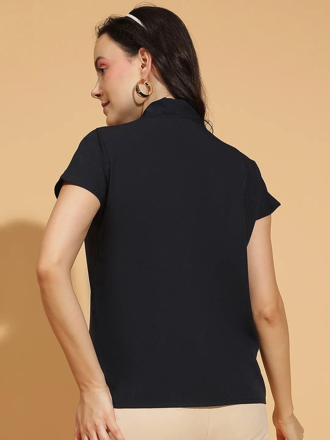 Lit Solid Black Short Sleeve V-Neck Women’s Top