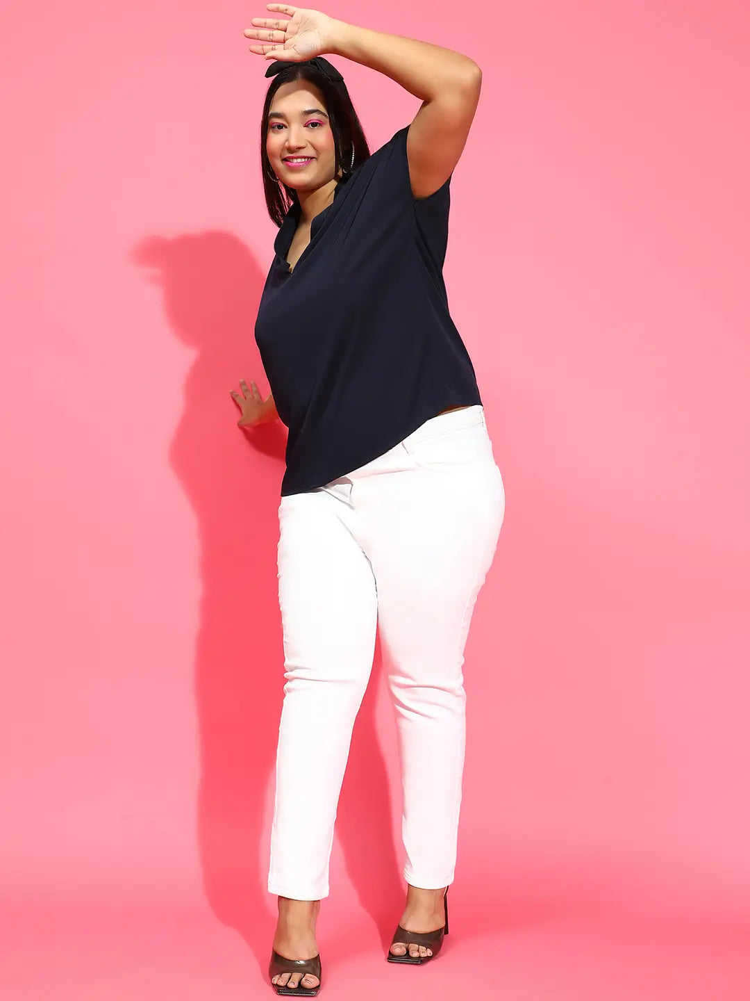 Delicate Navy Short Sleeve Plus Size Top for Women