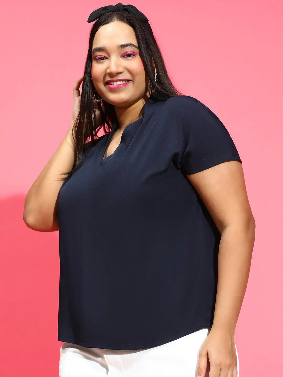 Delicate Navy Short Sleeve Plus Size Top for Women