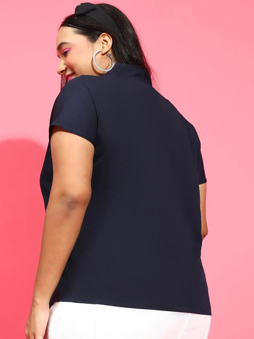 Delicate Navy Short Sleeve Plus Size Top for Women