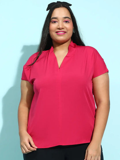 Rosy Pink Short Sleeve Plus Size Top for Women