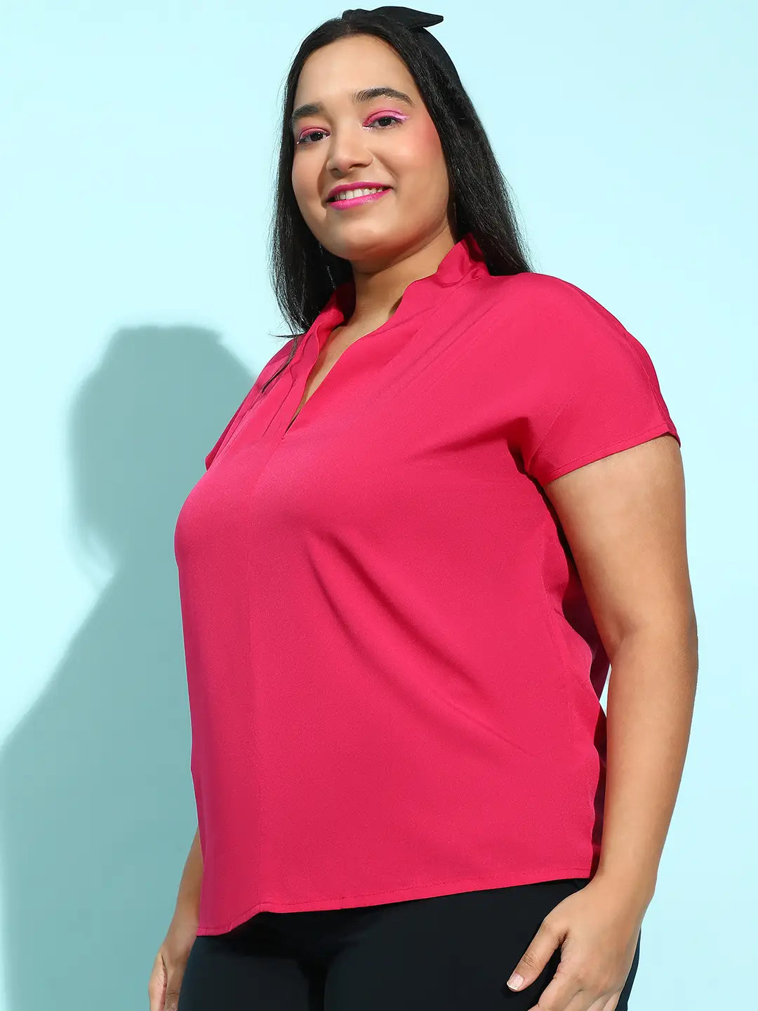 Rosy Pink Short Sleeve Plus Size Top for Women