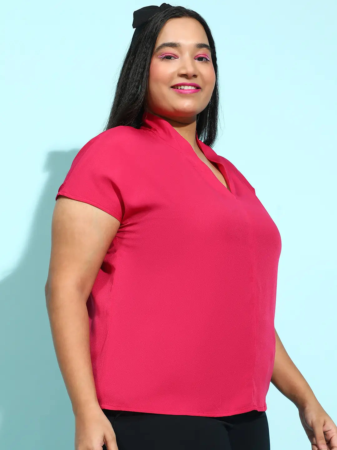 Rosy Pink Short Sleeve Plus Size Top for Women