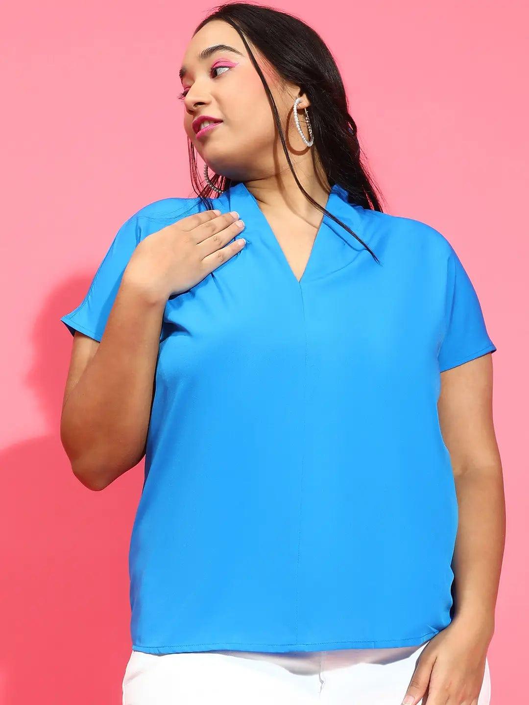 Stunning Blue Short Sleeve Plus Size Loopy Top for Women