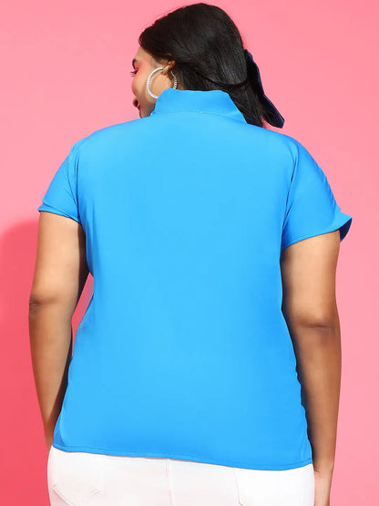 Stunning Blue Short Sleeve Plus Size Top for Women