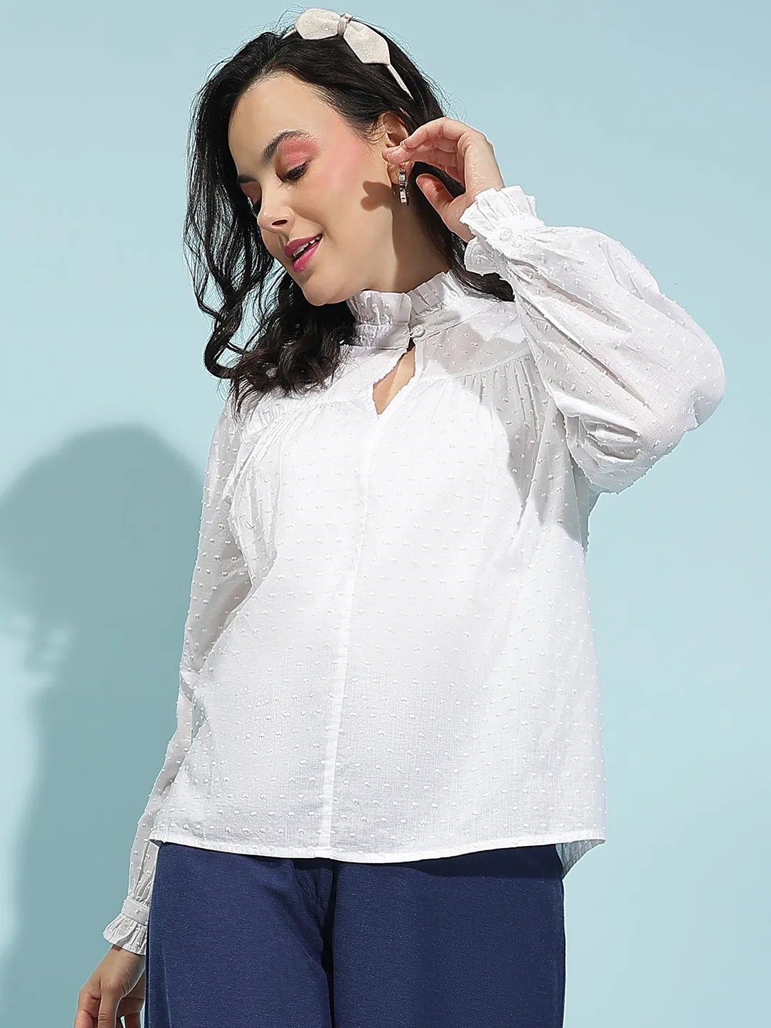 Solid White Long Sleeve Women’s Cotton Top for Comfort