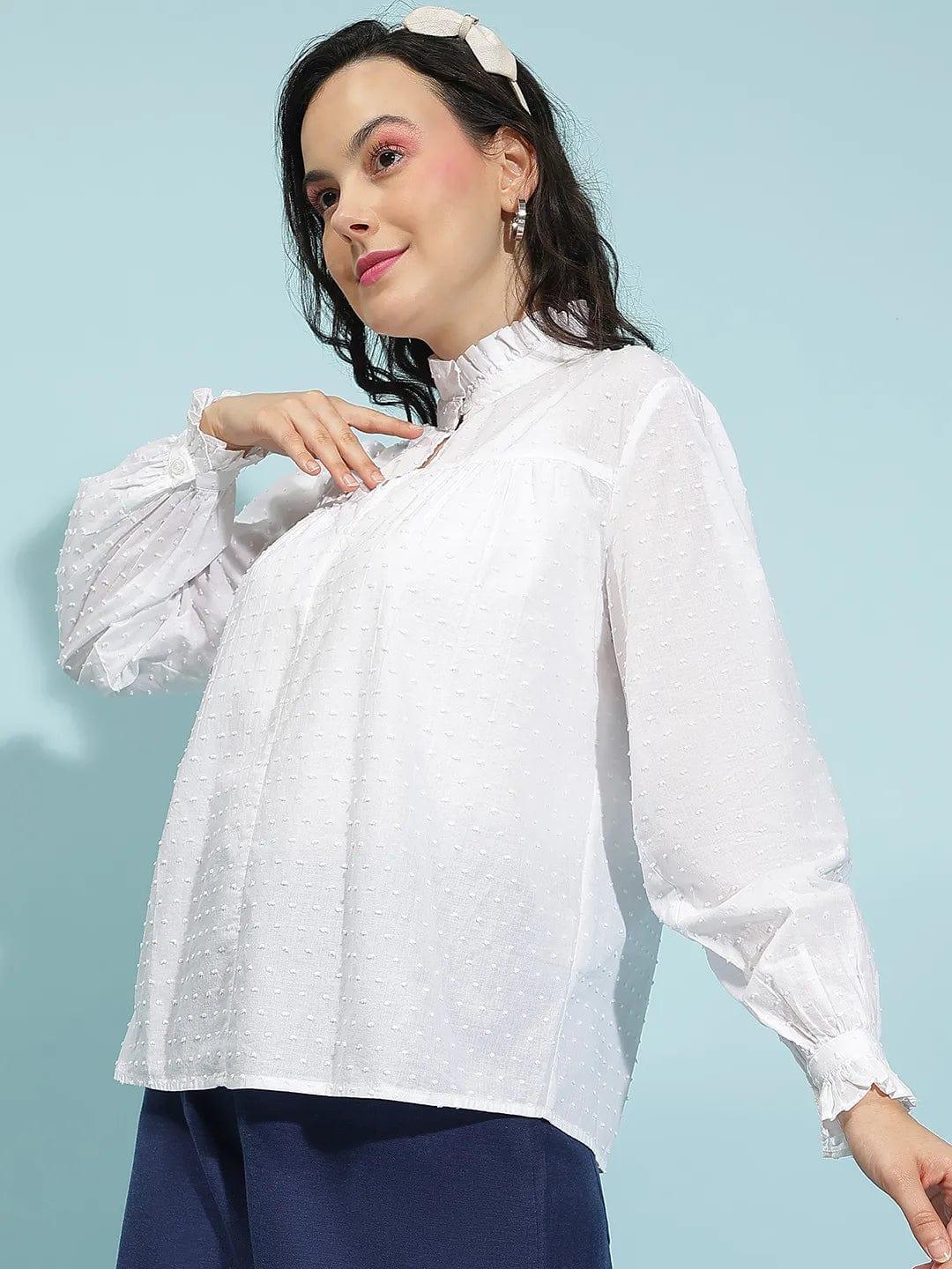 Solid White Long Sleeve Women’s Cotton Top for Comfort