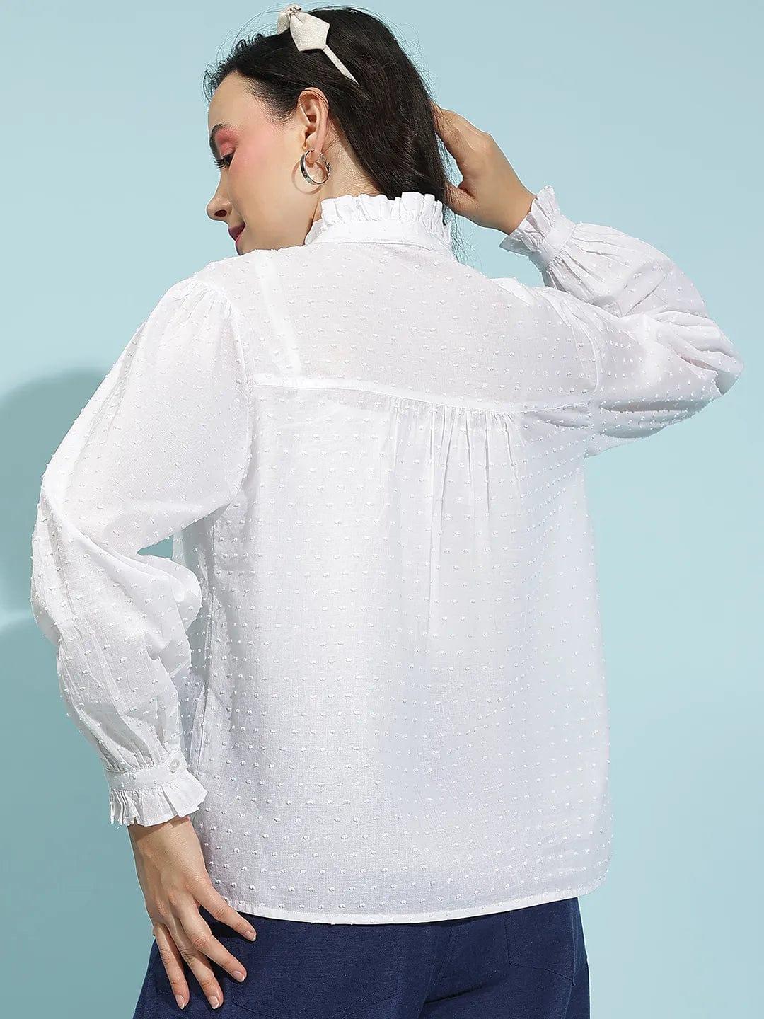 Solid White Long Sleeve Women’s Cotton Top for Comfort