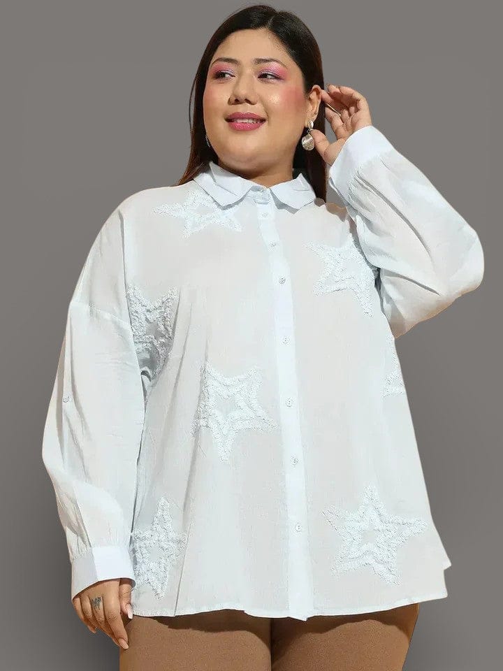 Plus Size Light Blue Cotton Shirt