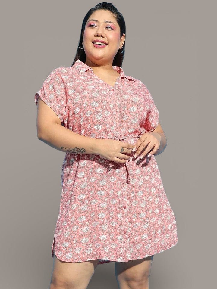 Plus Size Coral Floral Print Dress