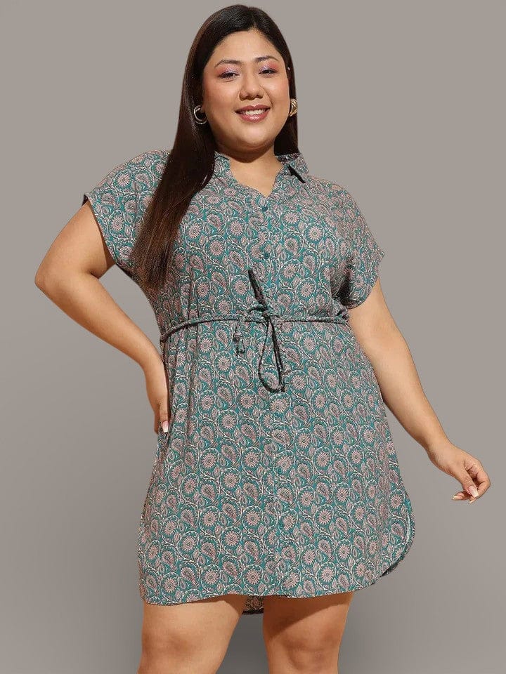Plus Size Green Floral Print Dress