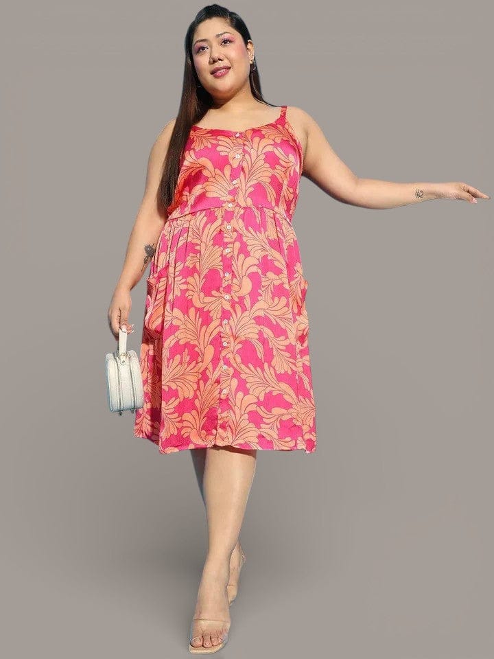 Plus Size Pink Floral Print Dress