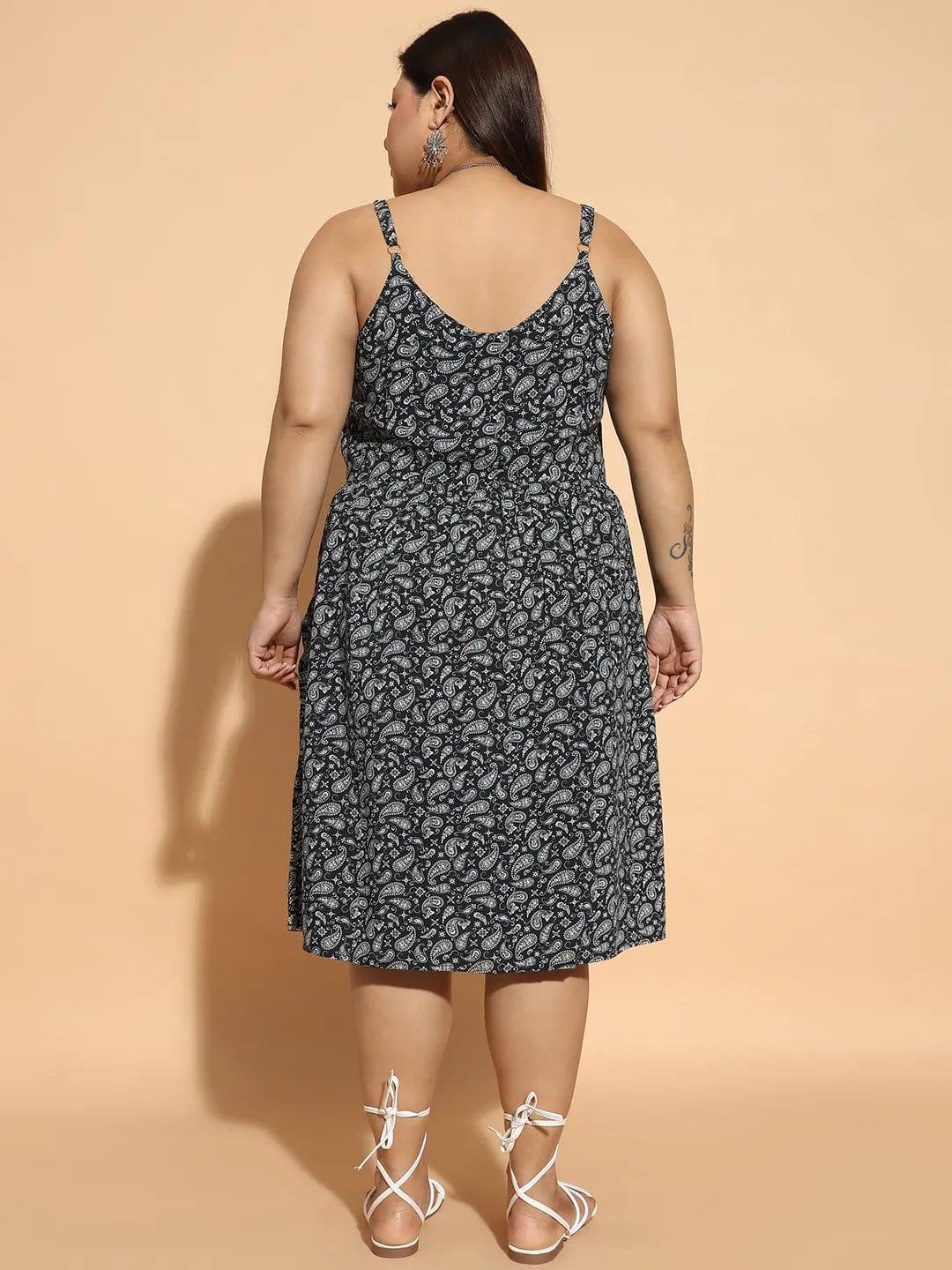 Zenith Black Floral Print Button Down Knee Length Plus Size Curvy Women Dress