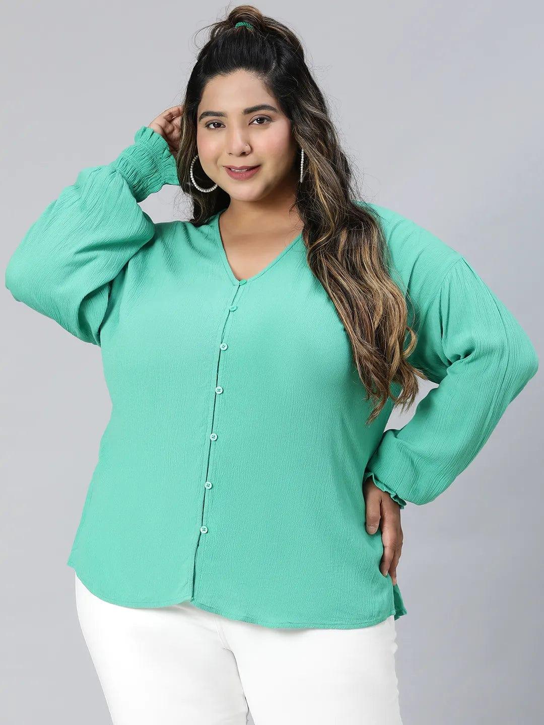 Fresh Green Long Sleeve Plus Size Shirt for Women Loopy Top