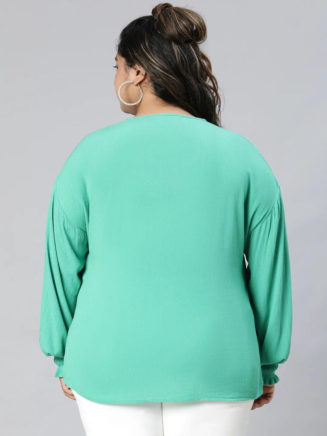 Fresh Green Long Sleeve Plus Size Shirt for Women Loopy Top