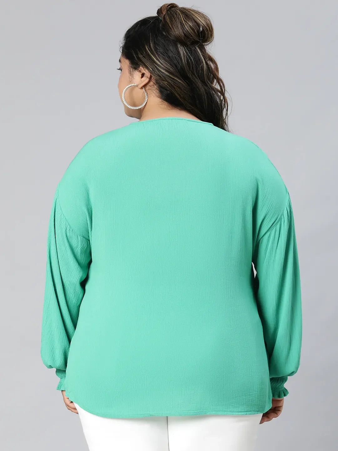 Fresh Green Long Sleeve Plus Size Shirt for Women