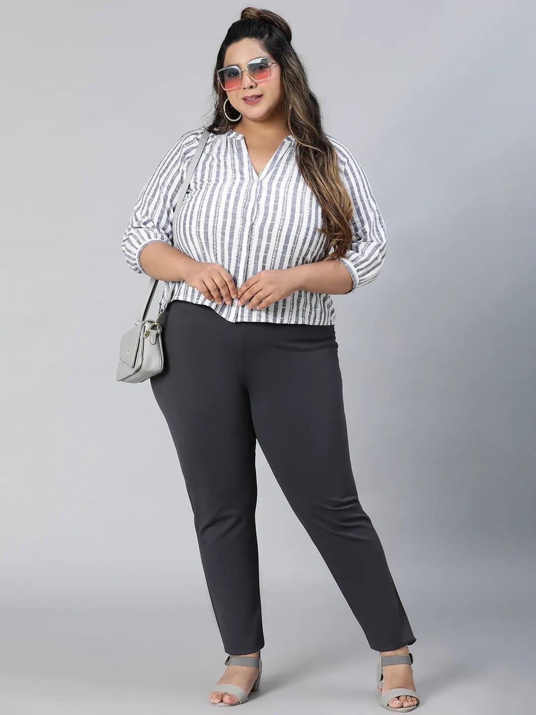 Iconic Blue Stripe Print Plus Size Cotton Loopy Top