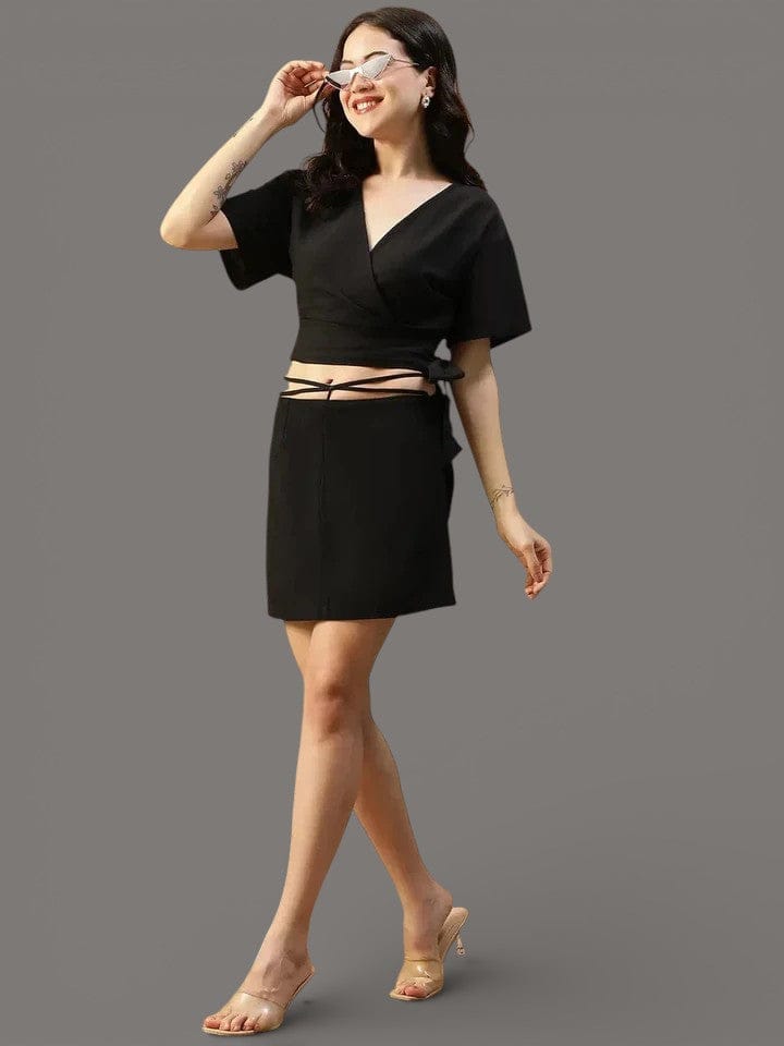 Black Cotton Top & Skirt | Co-Ord Set