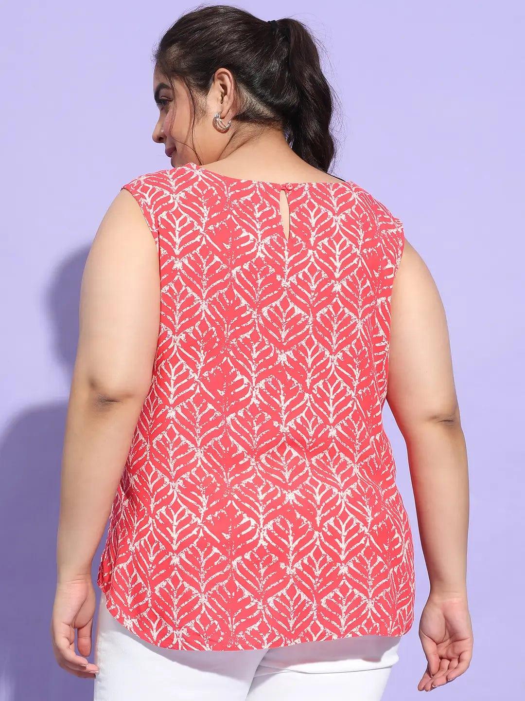 Rocking Red Printed Sleeveless Plus Size  Loopy Top for Women