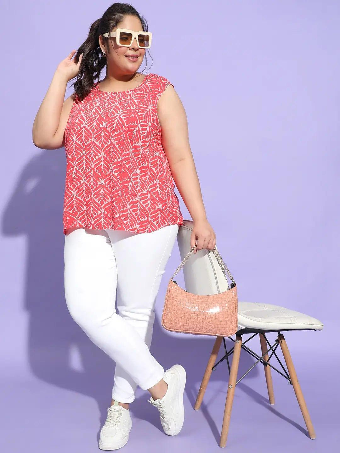 Rocking Red Printed Sleeveless Plus Size  Loopy Top for Women