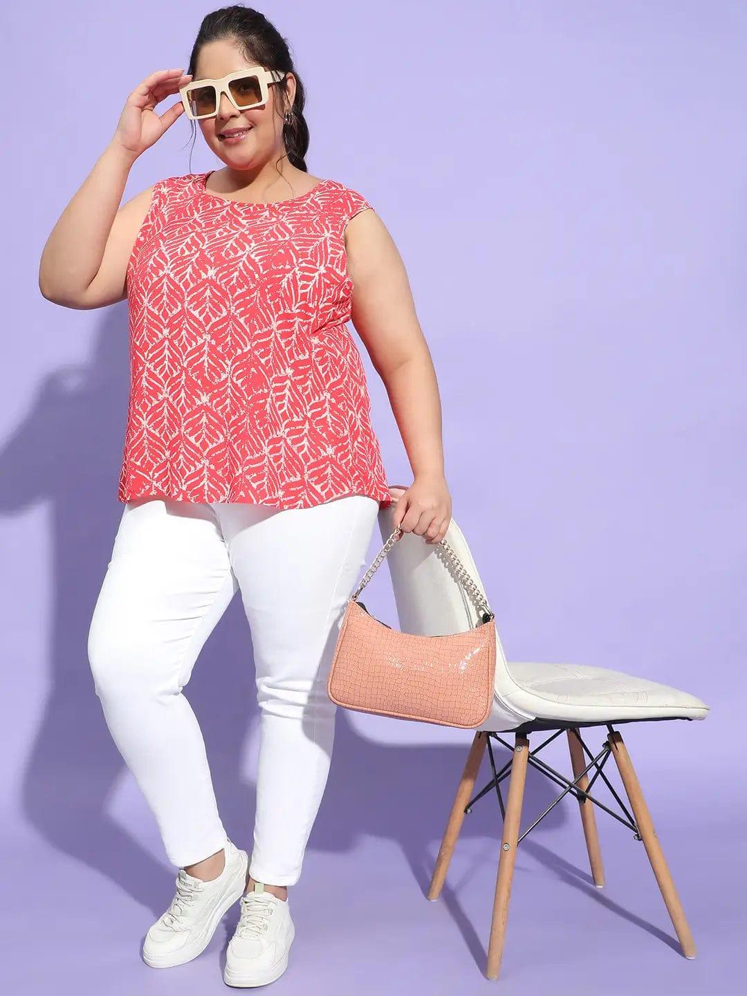 Rocking Red Printed Sleeveless Plus Size  Loopy Top for Women