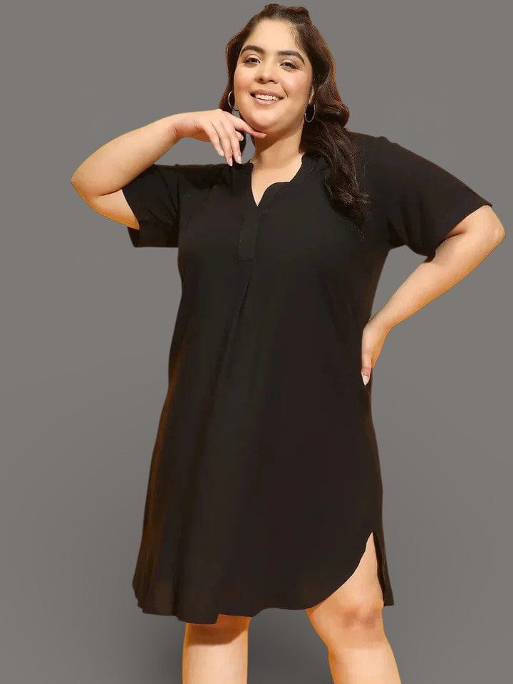 Zowie Black Short Sleeve Plus Size Curvy Dress for Women