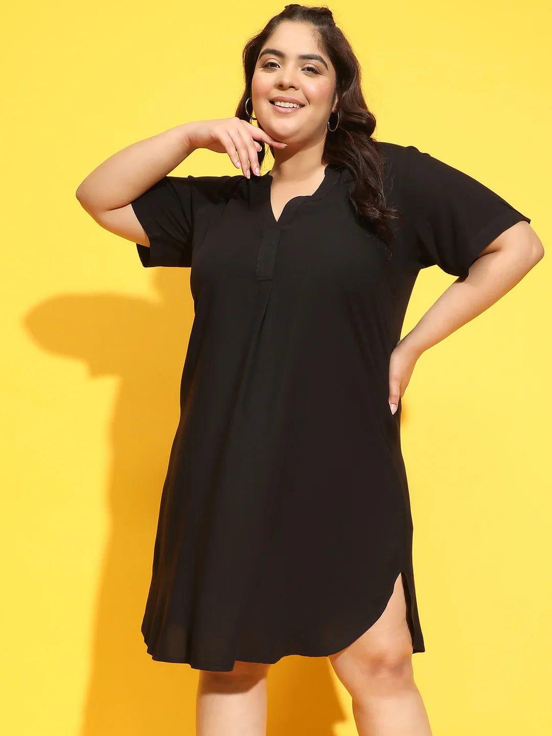 Zowie Black Short Sleeve Plus Size Curvy Dress for Women