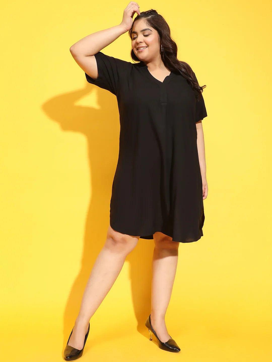 Zowie Black Short Sleeve Plus Size Curvy Dress for Women