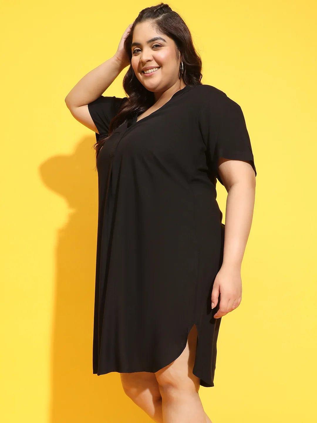 Zowie Black Short Sleeve Plus Size Curvy Dress for Women