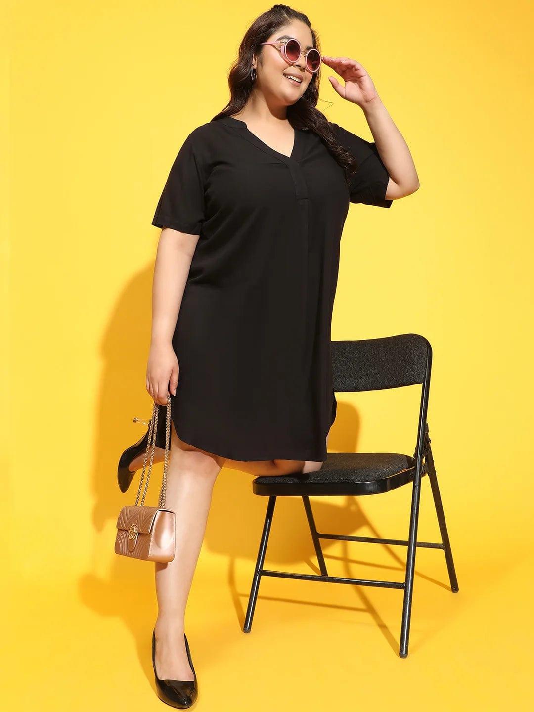 Zowie Black Short Sleeve Plus Size Curvy Dress for Women