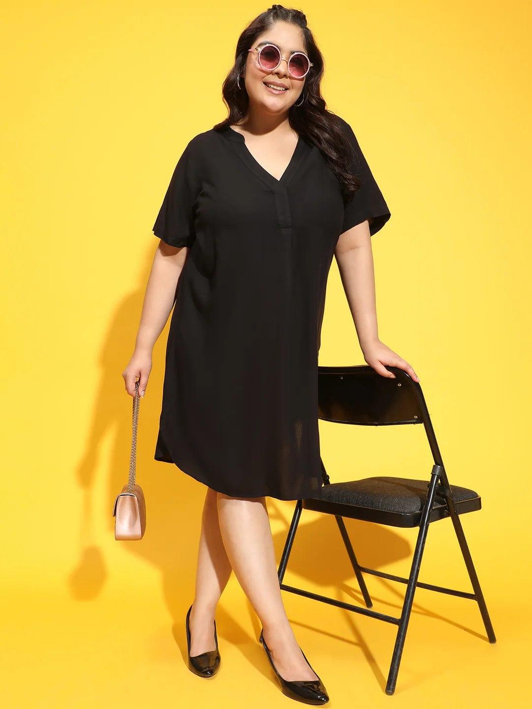 Zowie Black Short Sleeve Plus Size Curvy Dress for Women