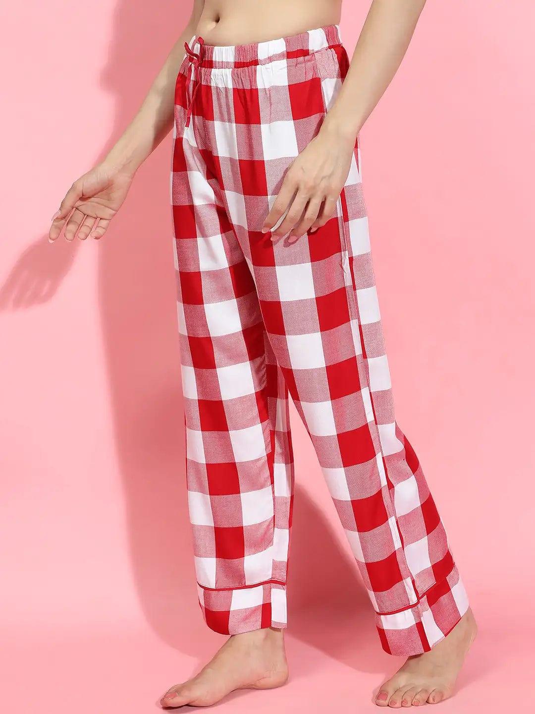 Women Red Check Print Elasticated Tie-Knot Nightwear Restful Pyjamas