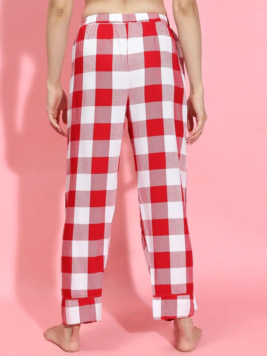 Women Red Check Print Elasticated Tie-Knot Nightwear Restful Pyjamas